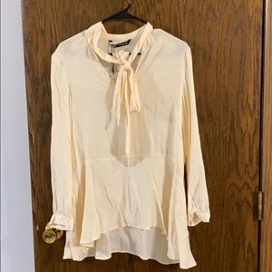 NWT Zara cream tie neck geometric print satin